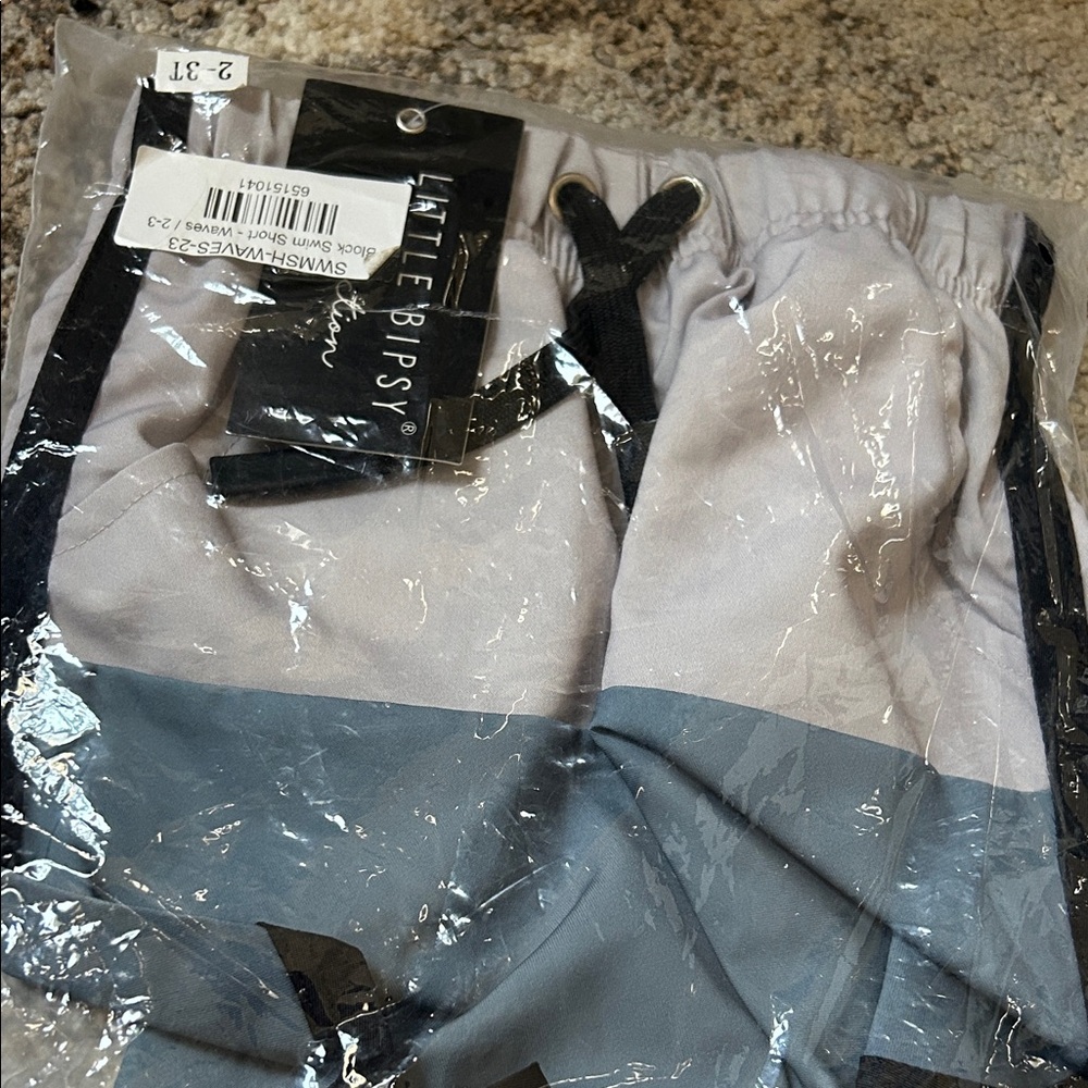 Little Bipsy Two-Tone Shorts in Gray and Blue swimsuit